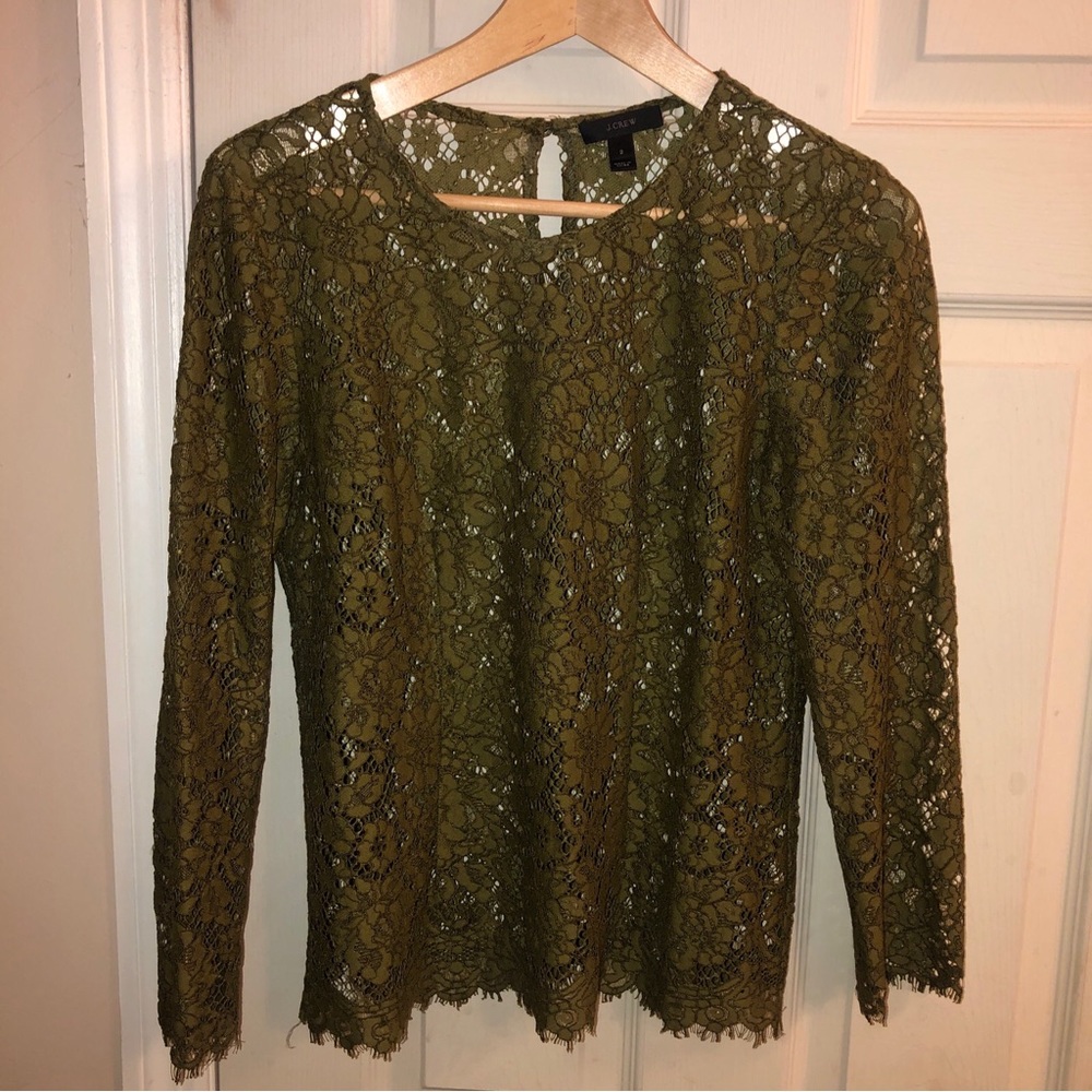 J crew Moss Green lace top, sz 2